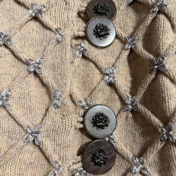 anthropologie leifsdottir Lisel Cardigan 90% wool chunky beige cardigan; Size S - Picture 7 of 9